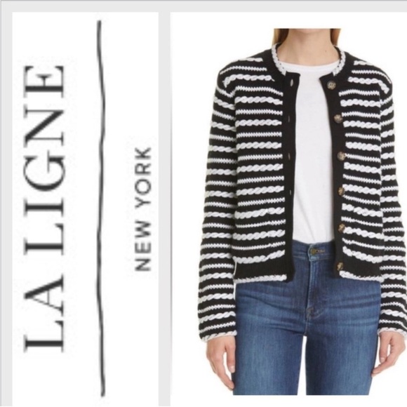 La Ligne Sweaters - NWT La Ligne Braid Stripe Cardigan S black cream